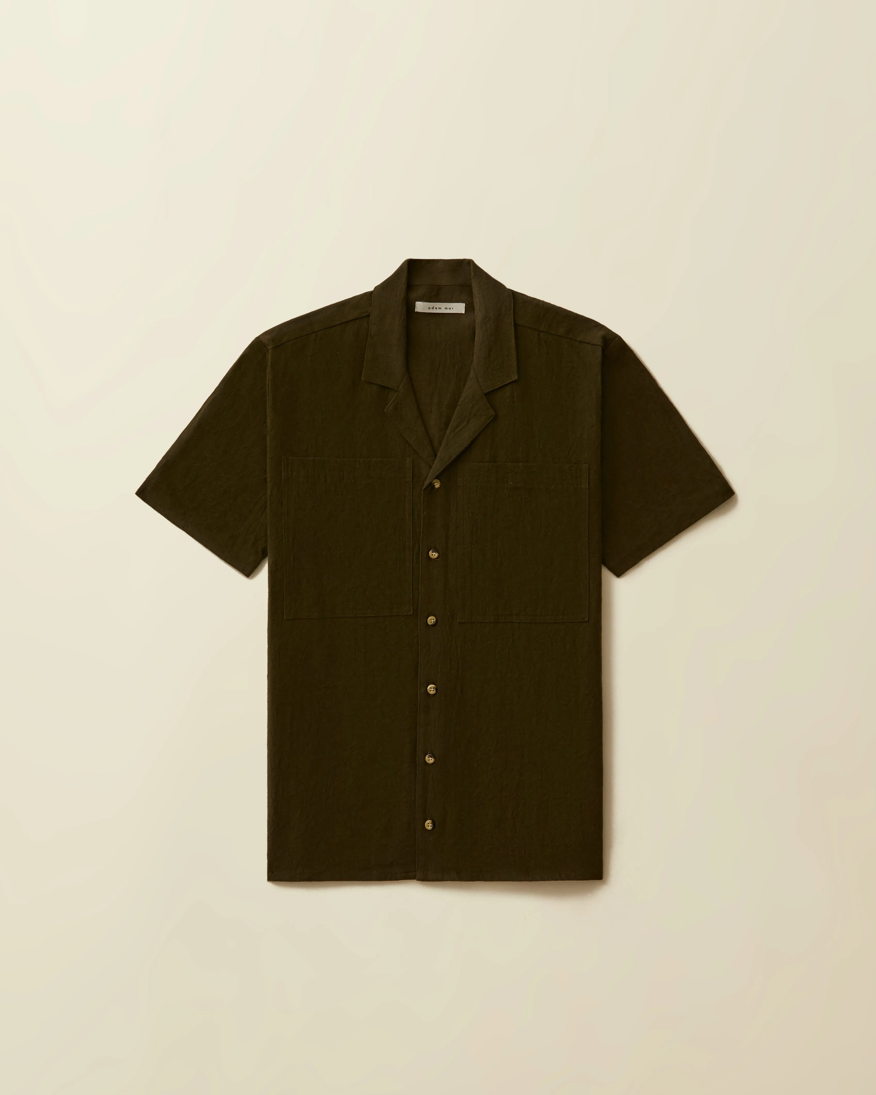 2 Pocket Linen Short Sleeve Button Down ( Olive )