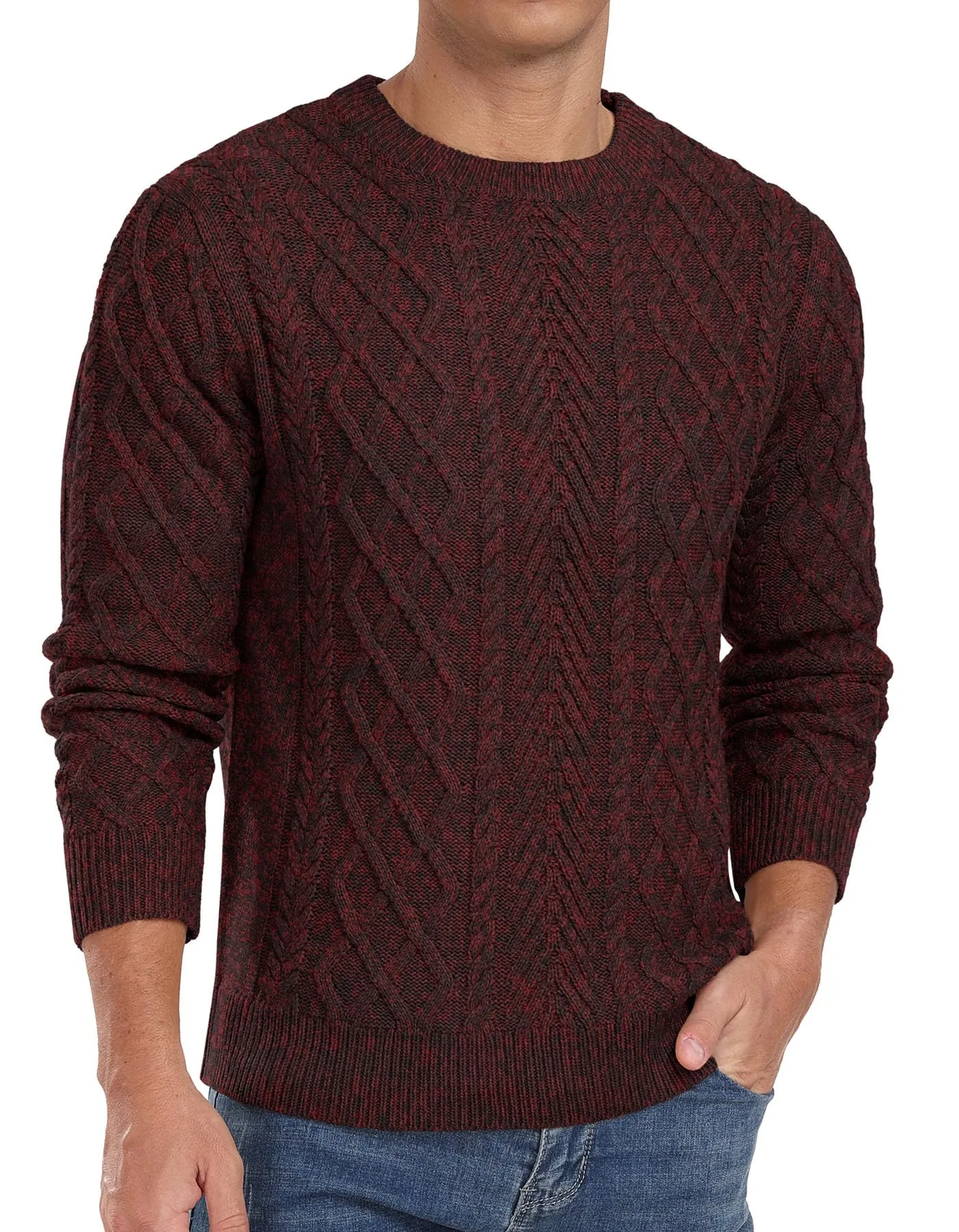Askdeer Men's Fisherman Textured Pullover Sweater Casual Long Sleeve Crewneck Sweater Classic Soft Knitted Sweaters