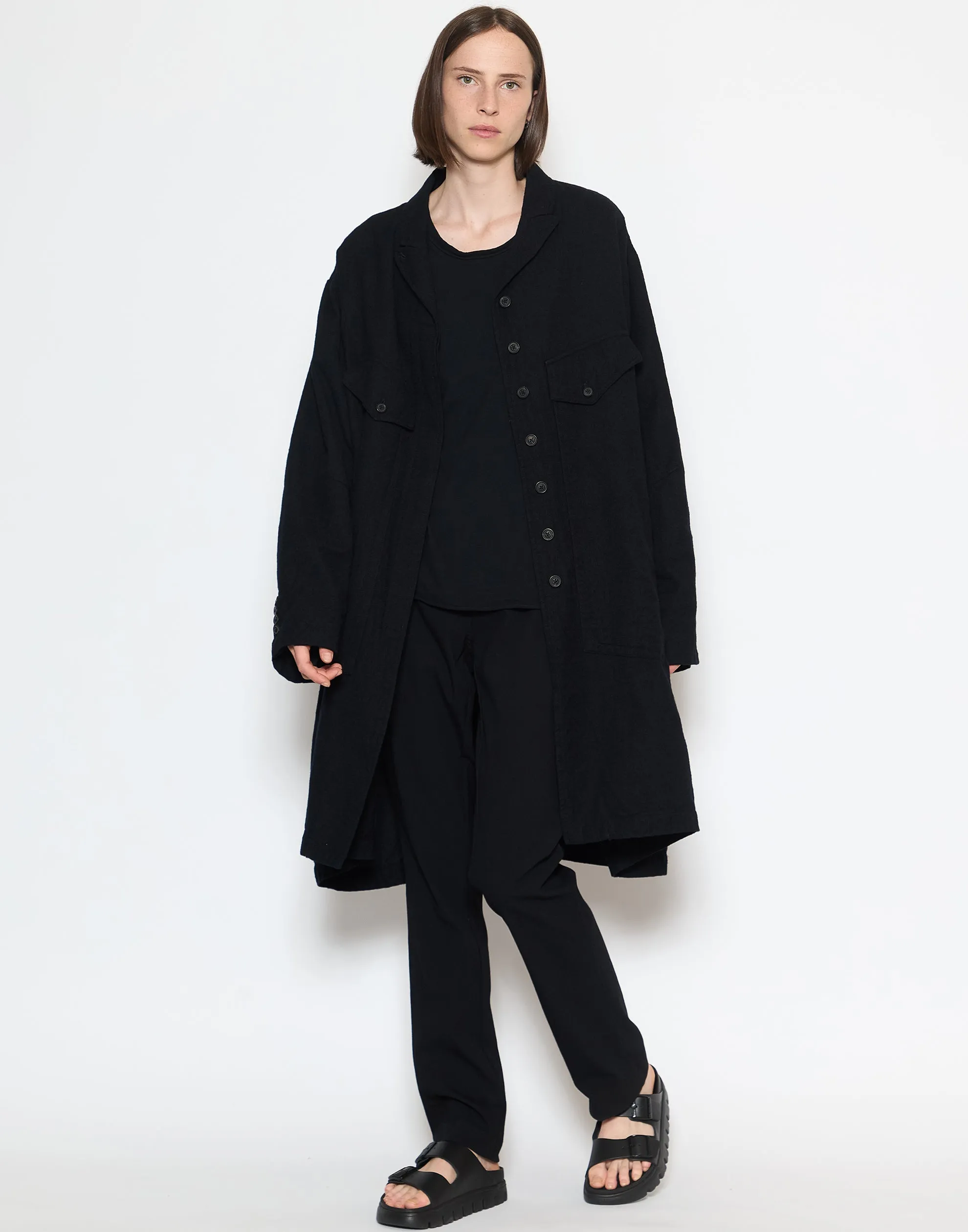 Black Wool & Cotton Trench Coat