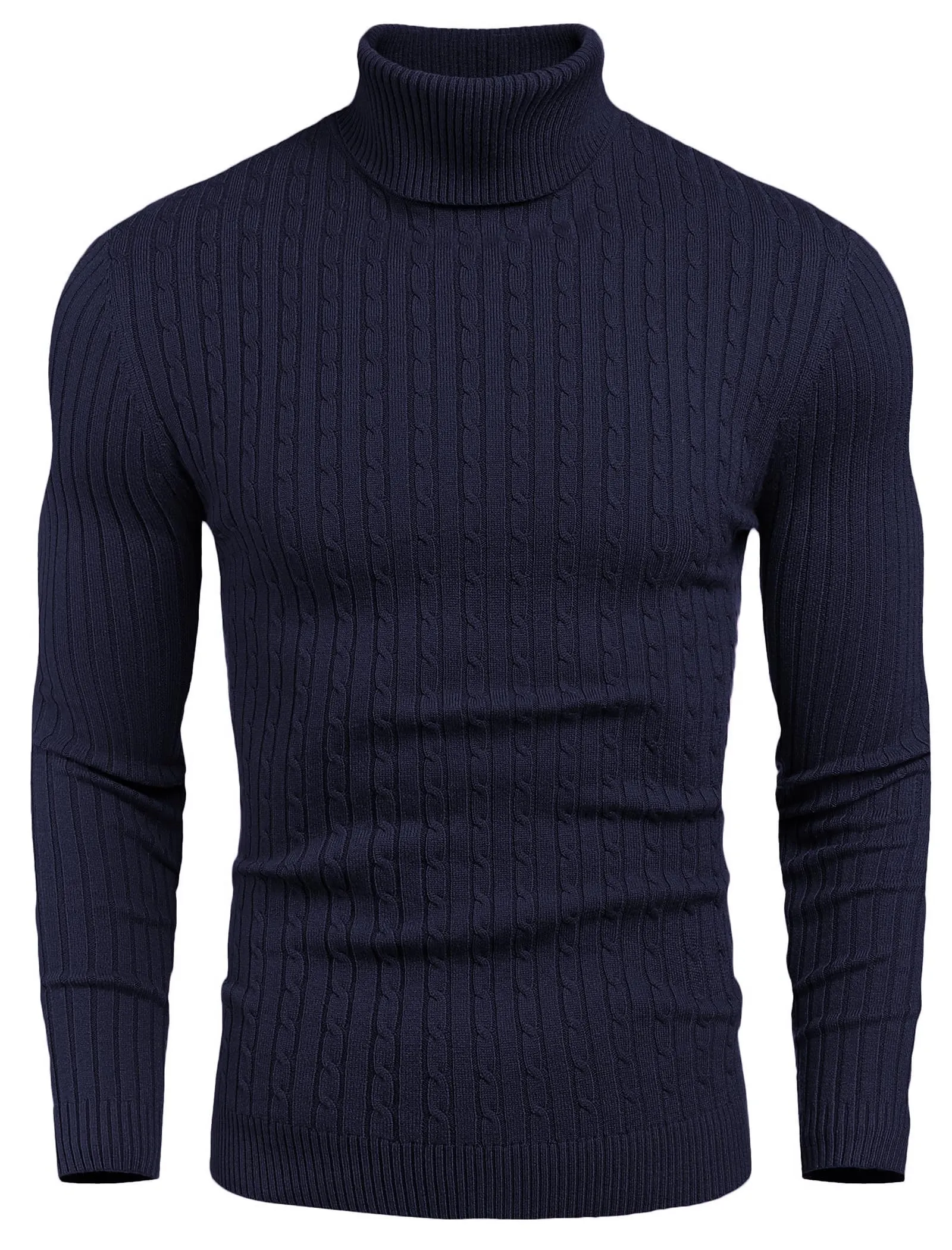 COOFANDY Men's Slim Fit Turtleneck Sweater Casual Twist Patterned Pullover Knitted Sweaters