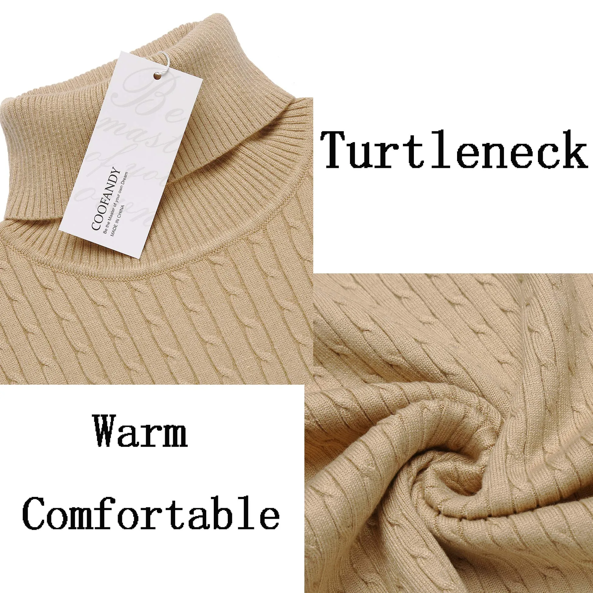 COOFANDY Men's Slim Fit Turtleneck Sweater Casual Twist Patterned Pullover Knitted Sweaters