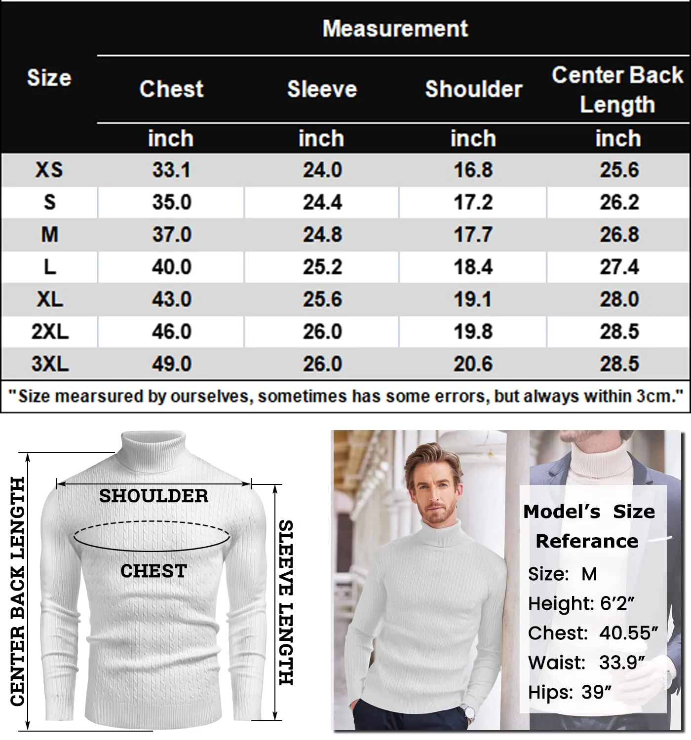 COOFANDY Men's Slim Fit Turtleneck Sweater Casual Twist Patterned Pullover Knitted Sweaters