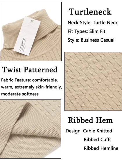 COOFANDY Men's Slim Fit Turtleneck Sweater Casual Twist Patterned Pullover Knitted Sweaters