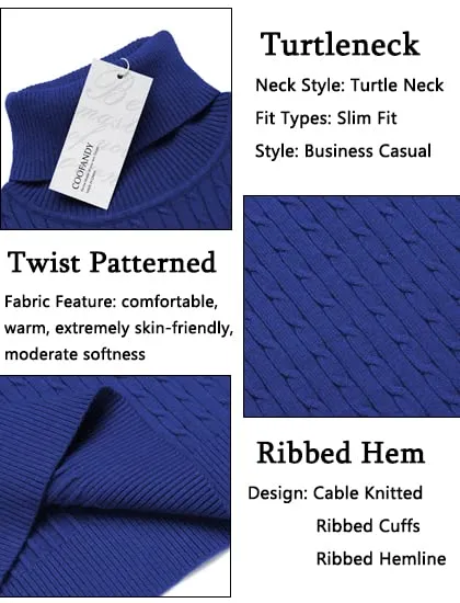 COOFANDY Men's Slim Fit Turtleneck Sweater Casual Twist Patterned Pullover Knitted Sweaters