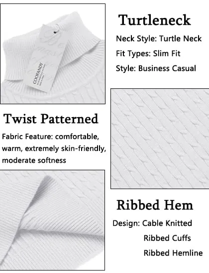 COOFANDY Men's Slim Fit Turtleneck Sweater Casual Twist Patterned Pullover Knitted Sweaters
