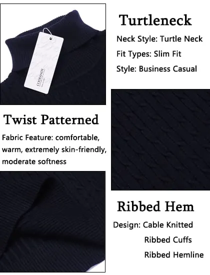 COOFANDY Men's Slim Fit Turtleneck Sweater Casual Twist Patterned Pullover Knitted Sweaters