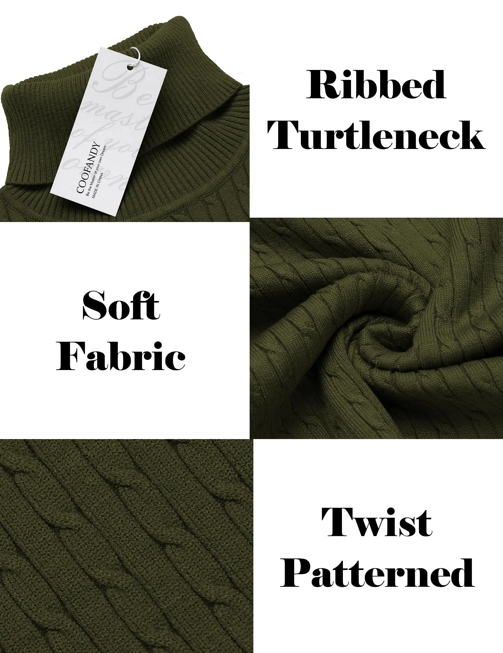 COOFANDY Men's Slim Fit Turtleneck Sweater Casual Twist Patterned Pullover Knitted Sweaters