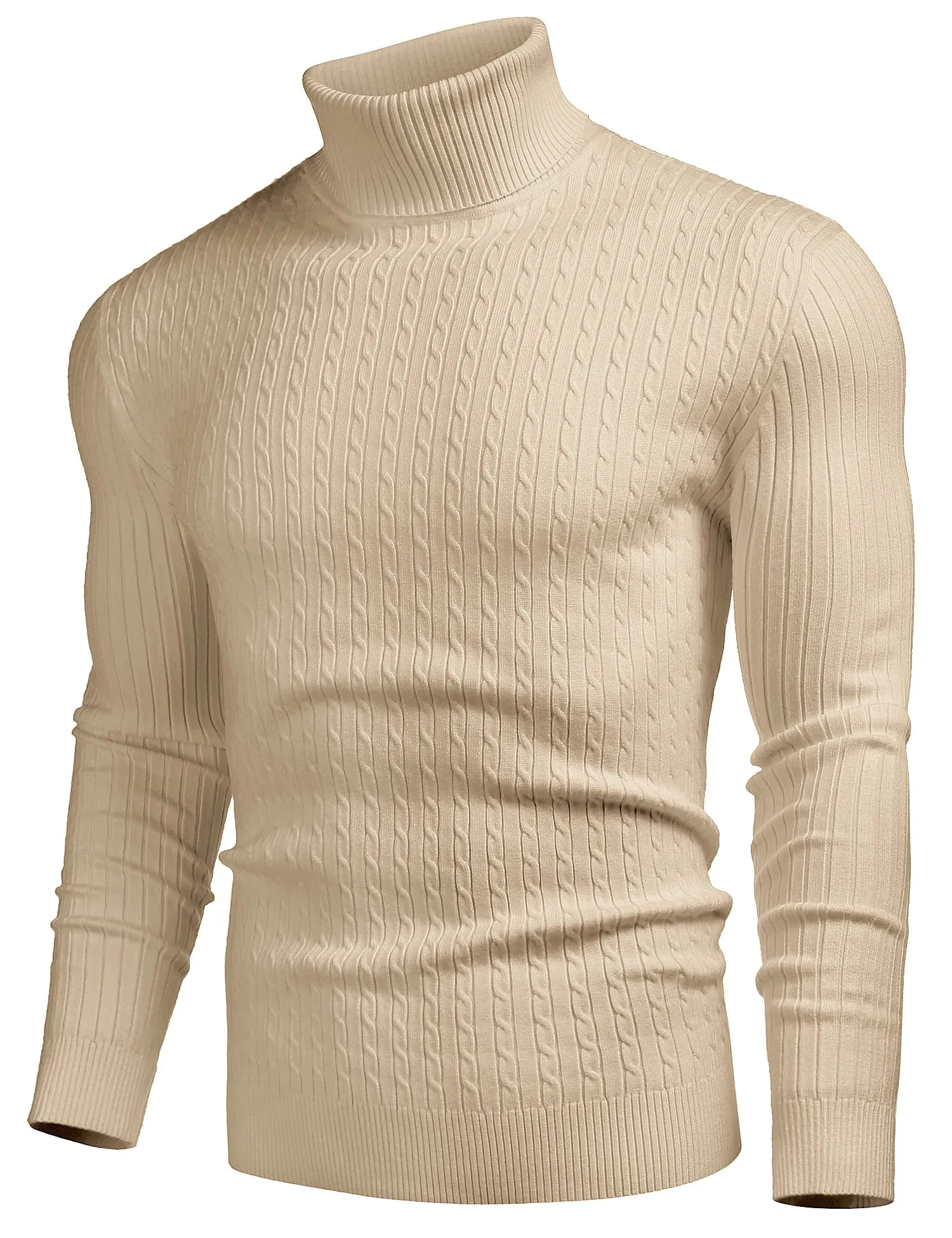 COOFANDY Men's Slim Fit Turtleneck Sweater Casual Twist Patterned Pullover Knitted Sweaters