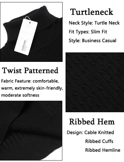 COOFANDY Men's Slim Fit Turtleneck Sweater Casual Twist Patterned Pullover Knitted Sweaters
