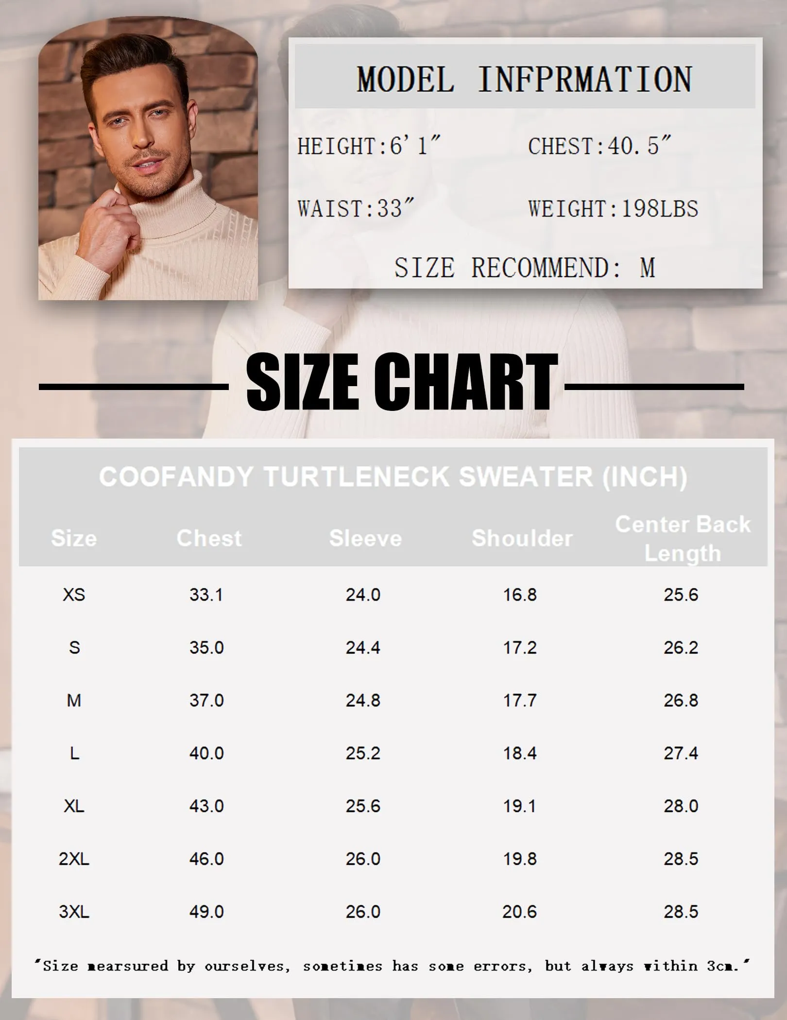 COOFANDY Men's Slim Fit Turtleneck Sweater Casual Twist Patterned Pullover Knitted Sweaters