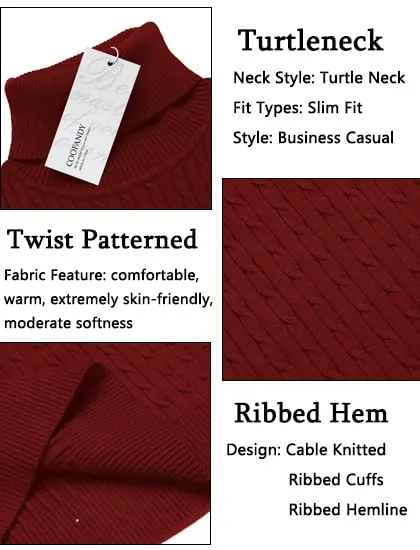 COOFANDY Men's Slim Fit Turtleneck Sweater Casual Twist Patterned Pullover Knitted Sweaters