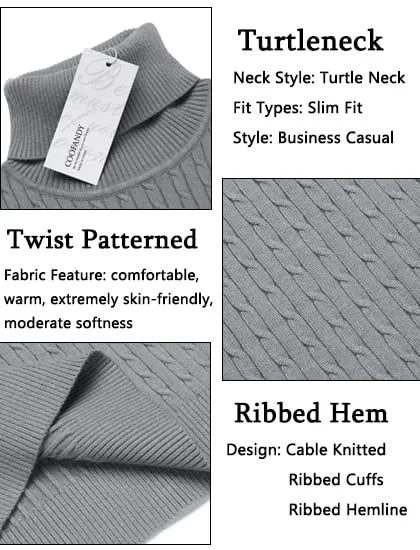 COOFANDY Men's Slim Fit Turtleneck Sweater Casual Twist Patterned Pullover Knitted Sweaters