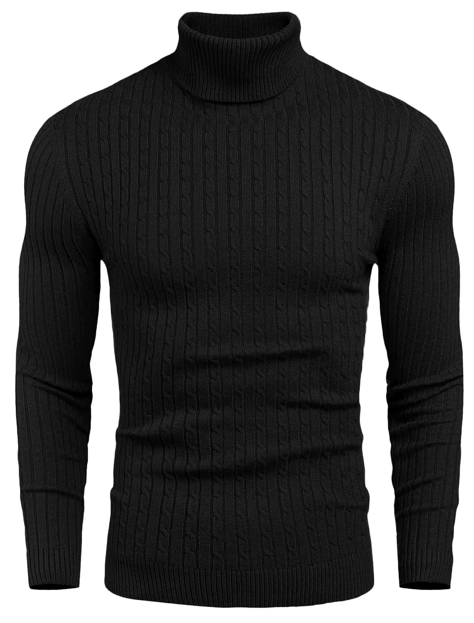 COOFANDY Men's Slim Fit Turtleneck Sweater Casual Twist Patterned Pullover Knitted Sweaters
