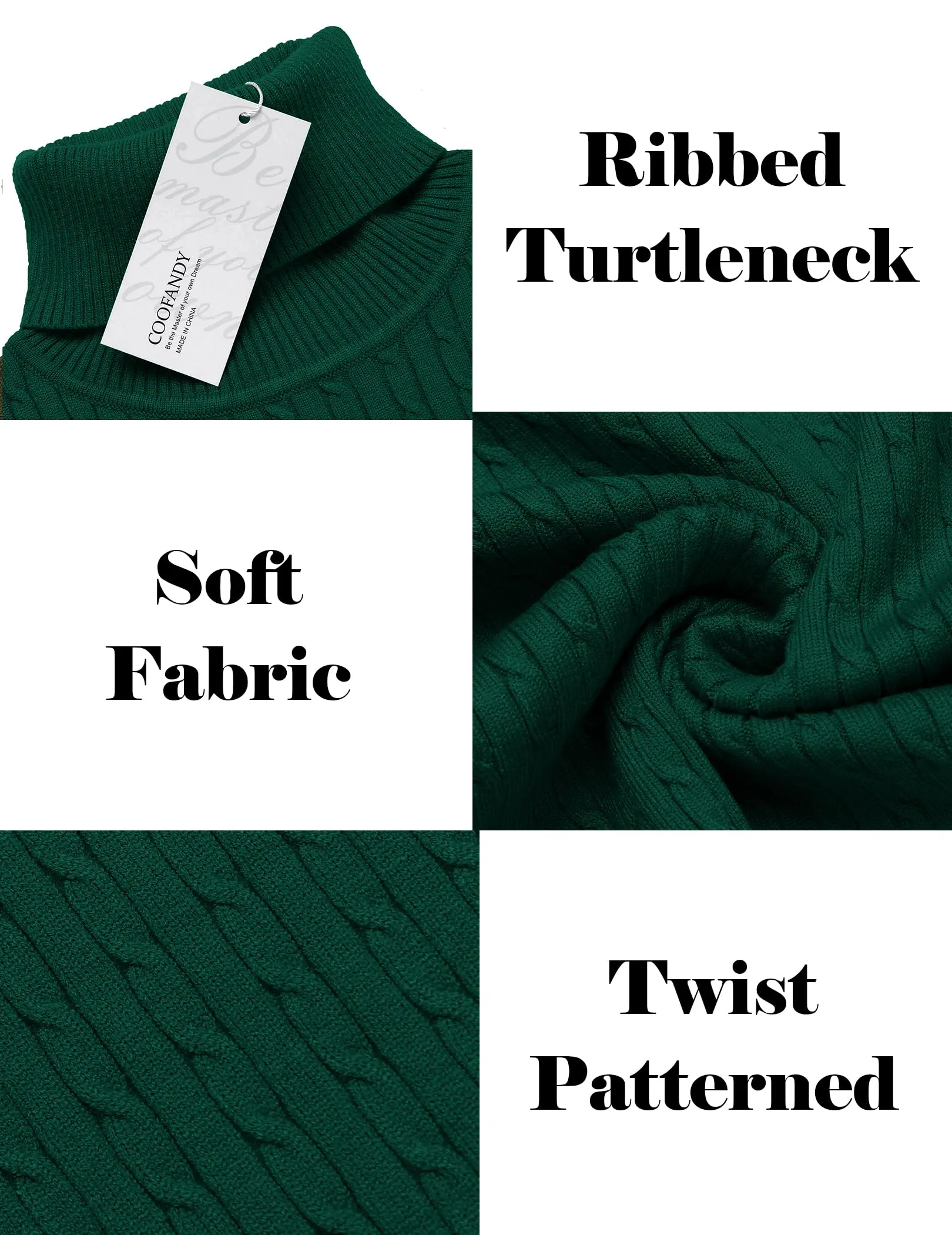 COOFANDY Men's Slim Fit Turtleneck Sweater Casual Twist Patterned Pullover Knitted Sweaters