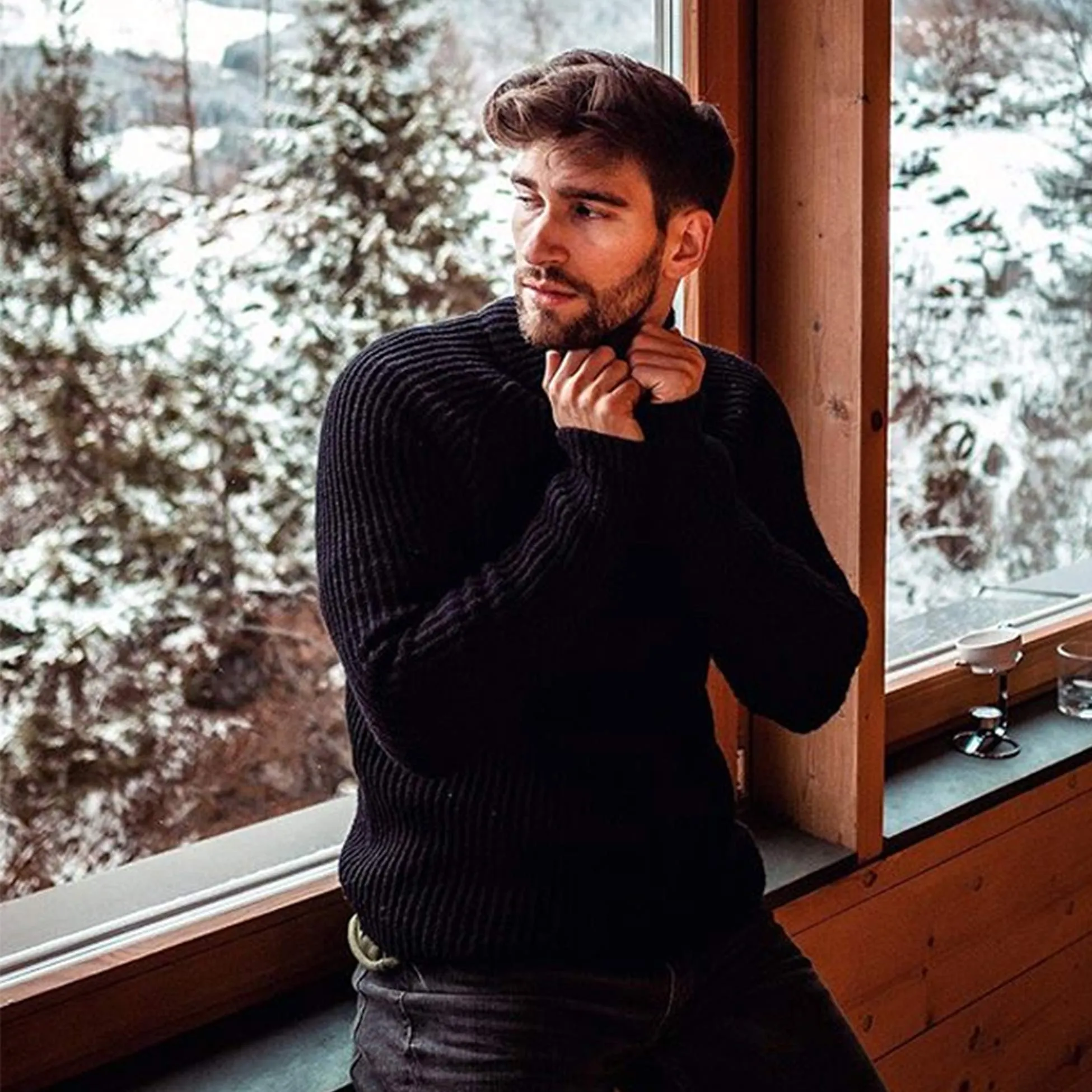 COOFANDY Men's Slim Fit Turtleneck Sweater Casual Twist Patterned Pullover Knitted Sweaters