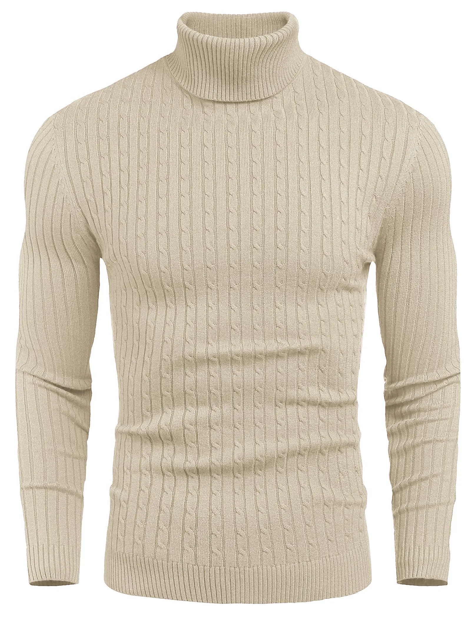 COOFANDY Men's Slim Fit Turtleneck Sweater Casual Twist Patterned Pullover Knitted Sweaters