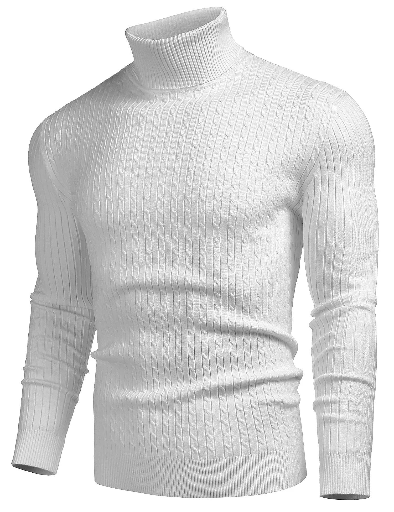 COOFANDY Men's Slim Fit Turtleneck Sweater Casual Twist Patterned Pullover Knitted Sweaters