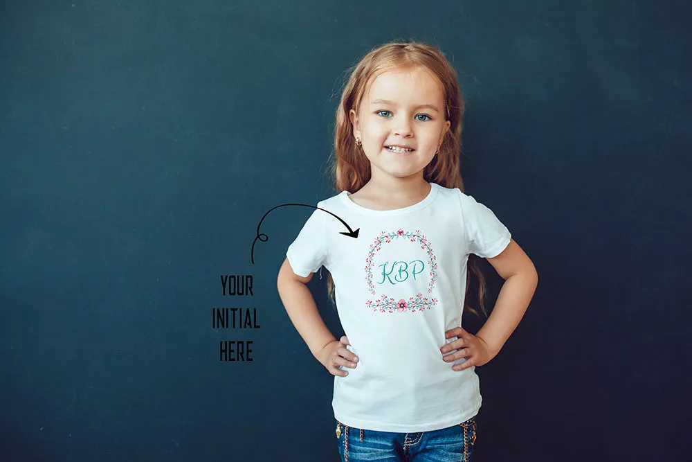 [FREE Shipping   10% Off] Unique Gift Personalized Initial Colorful Wreath Blossom Toddler Tees Family Matching Clothing Set [Expiry : Oct 12 (Fri)]