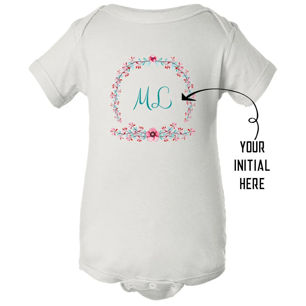 [FREE Shipping   15% Off] Unique Gift Personalized Initial Colorful Wreath Blossom Baby Body Suit Family Matching Clothing Set [Expiry : Oct 12 (Fri)]