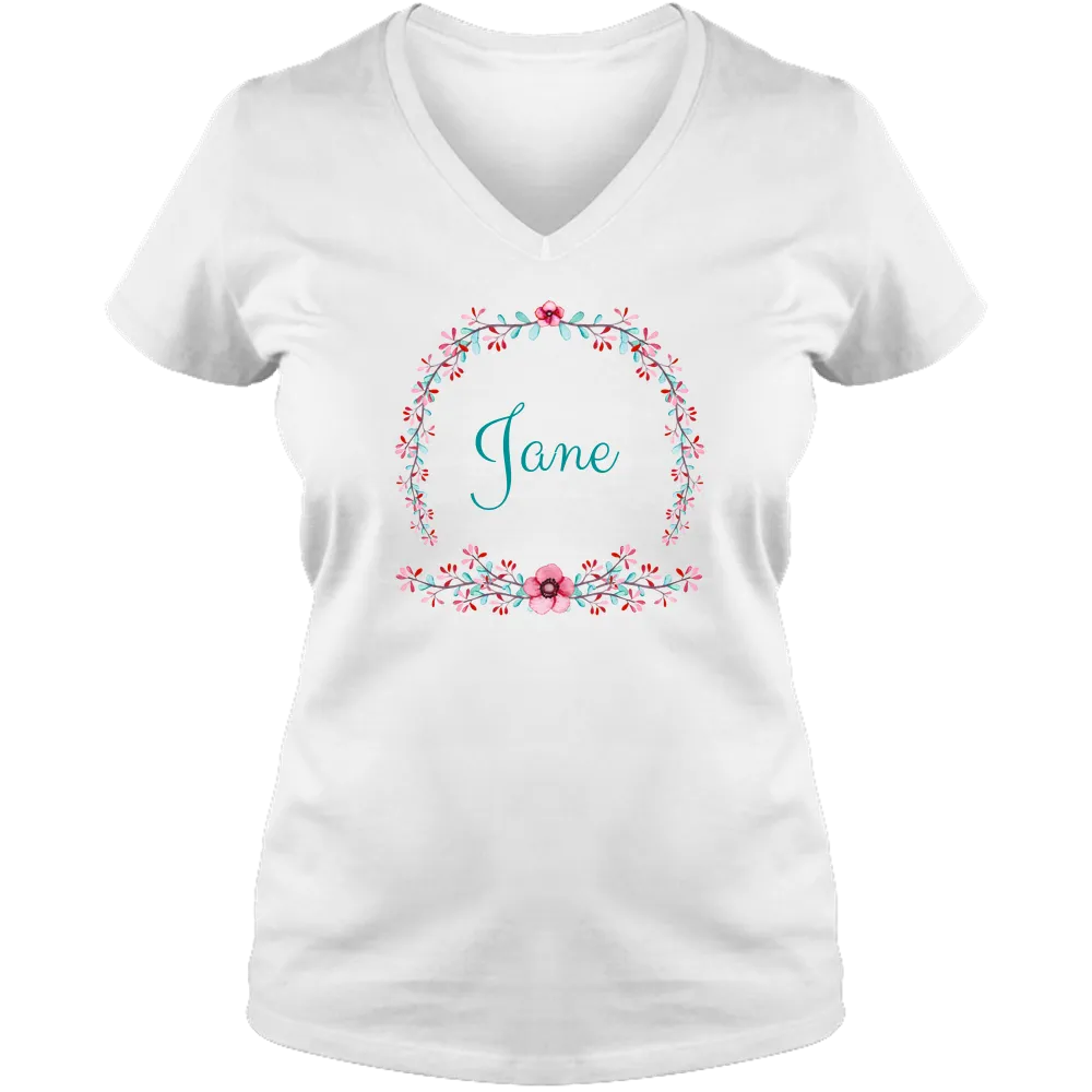[FREE Shipping   15% OFF] Unique Personalized Initial Colorful Wreath Blossom Ladies V Neck Tee Family Matching Clothing Set [Expiry : Oct 12 (Fri)]