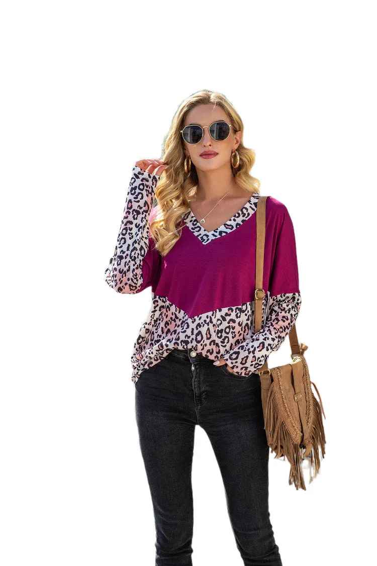 Julia Fashion - Leopard Pattern V-neck Shirt