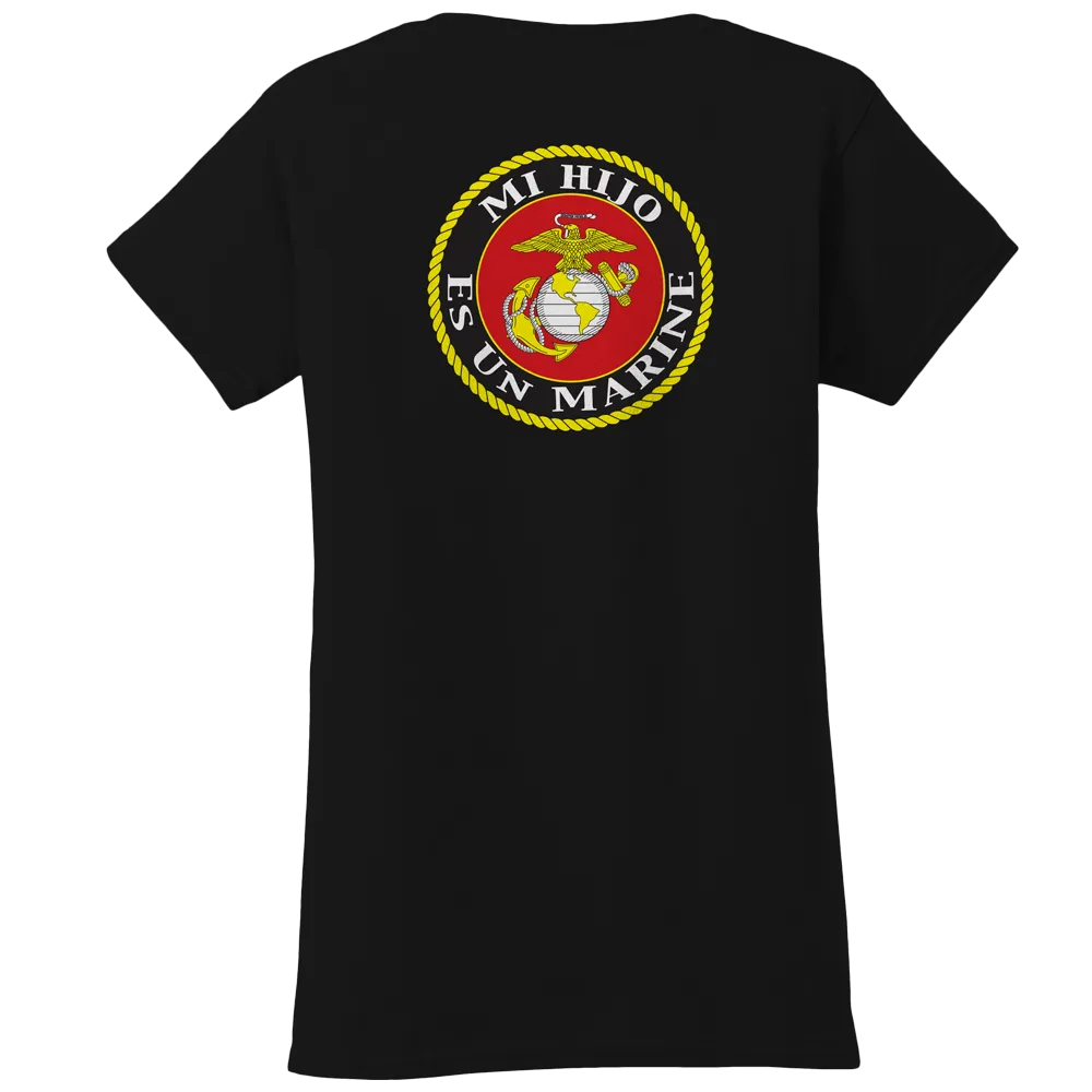 Mi Hijo Es Un Marine Seal Ladies USMC V-Neck Tee-Black