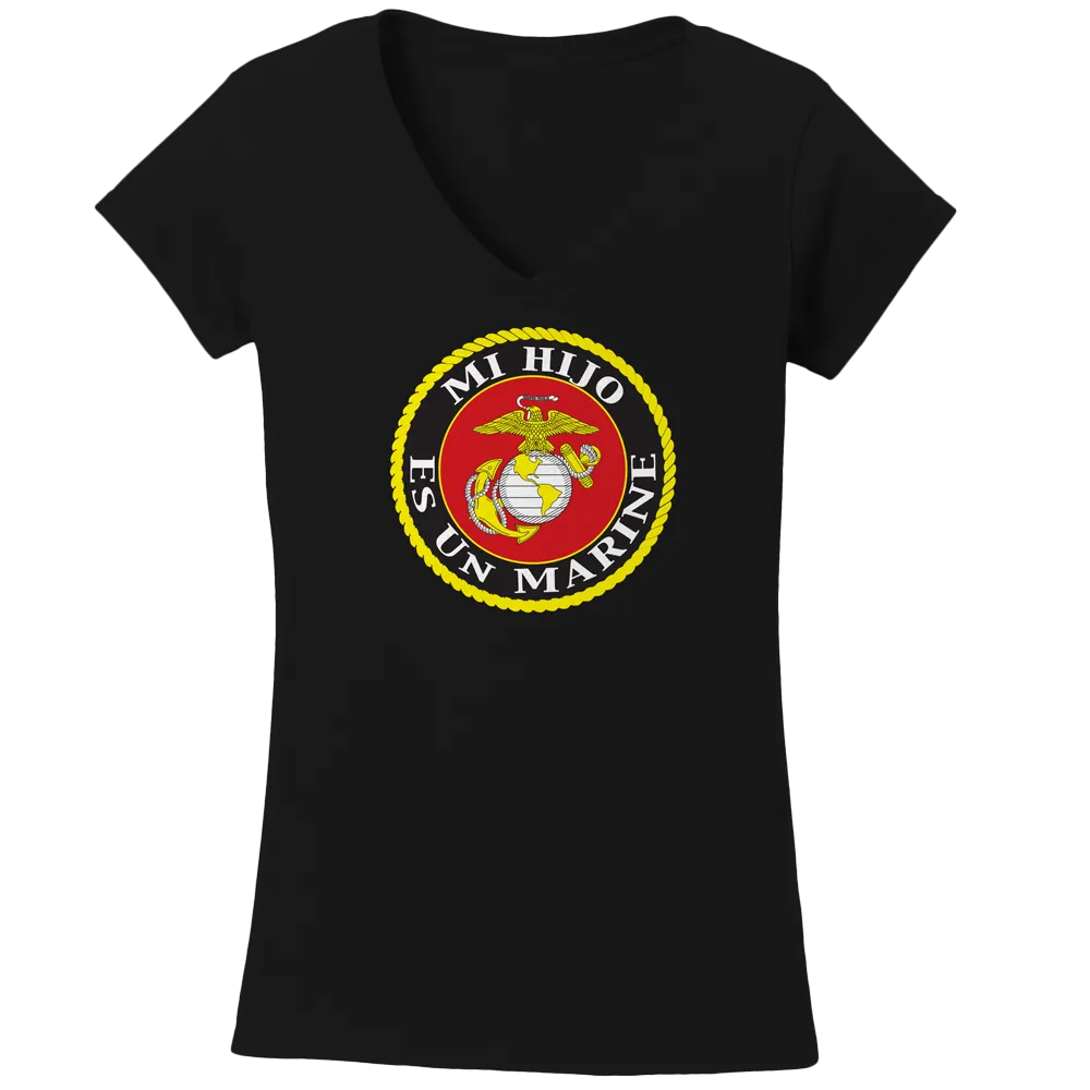 Mi Hijo Es Un Marine Seal Ladies USMC V-Neck Tee-Black