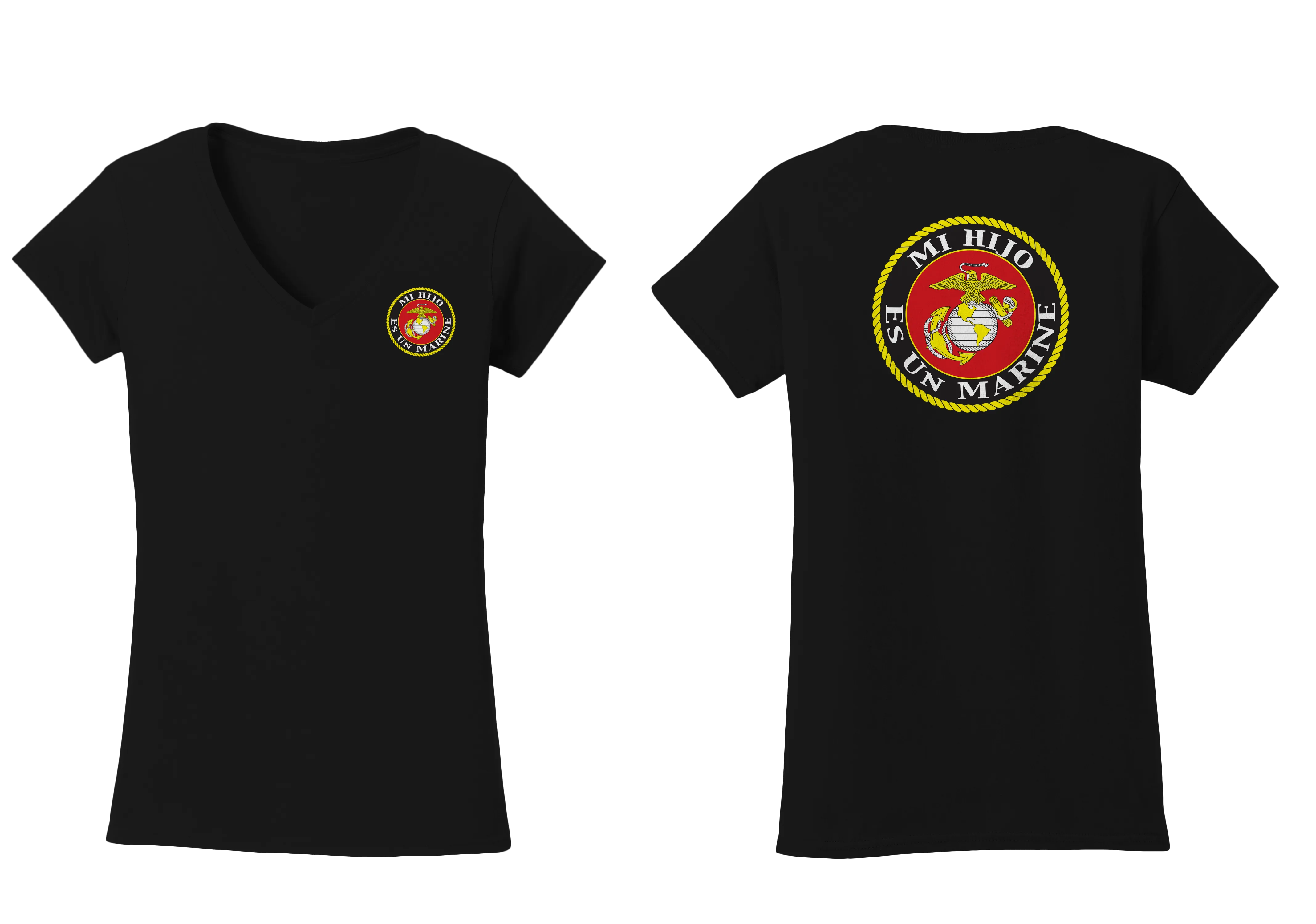 Mi Hijo Es Un Marine Seal Ladies USMC V-Neck Tee-Black