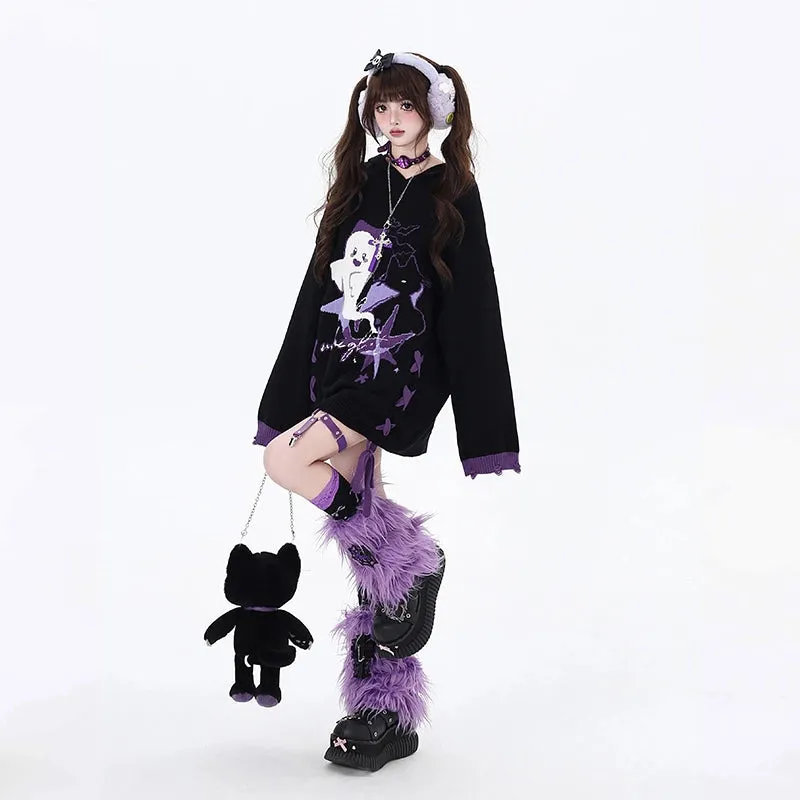 Sweet Halloween Style Ghost Embroidered Loose Sweater