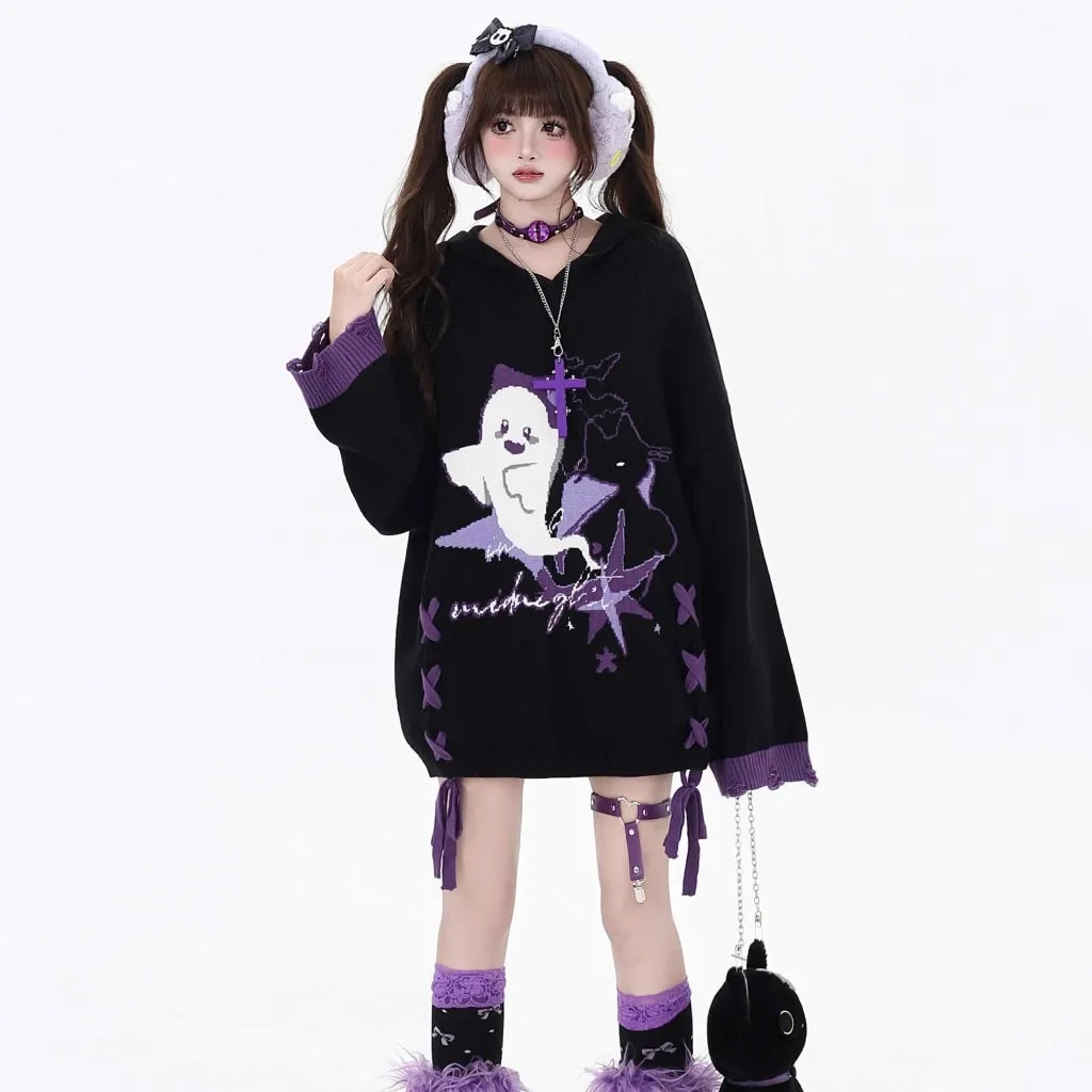 Sweet Halloween Style Ghost Embroidered Loose Sweater