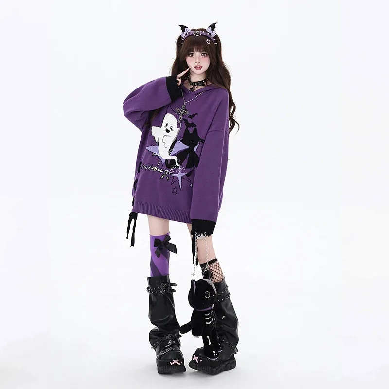 Sweet Halloween Style Ghost Embroidered Loose Sweater