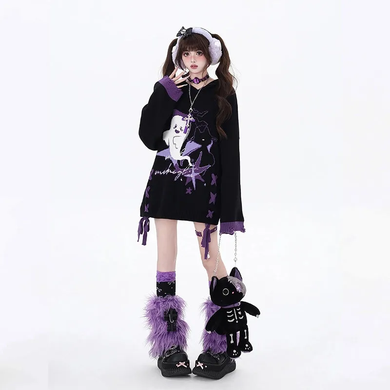 Sweet Halloween Style Ghost Embroidered Loose Sweater
