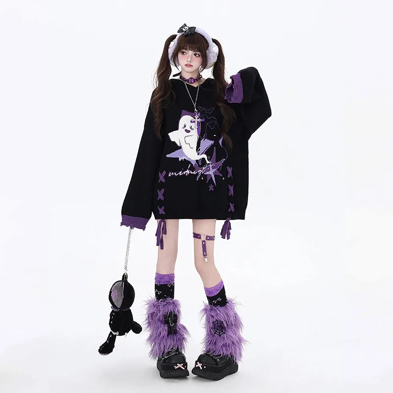 Sweet Halloween Style Ghost Embroidered Loose Sweater