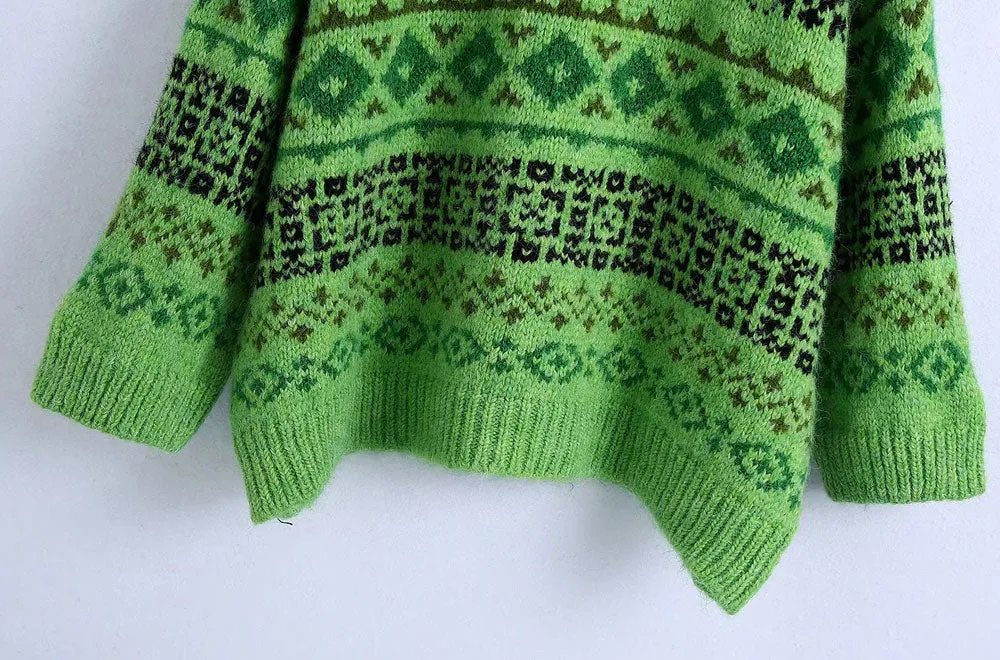 THICK WARM OVERSIZED JACQUARD KNIT SWEATER