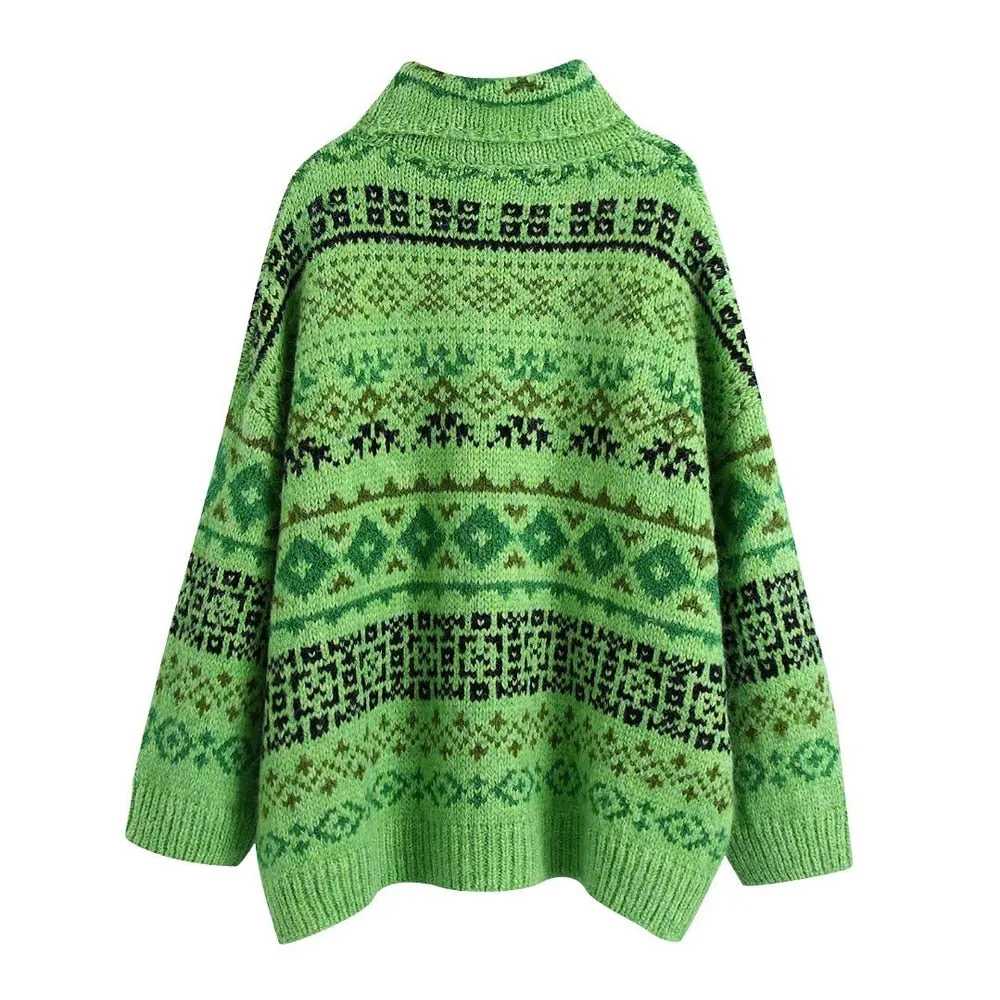 THICK WARM OVERSIZED JACQUARD KNIT SWEATER
