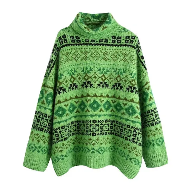 THICK WARM OVERSIZED JACQUARD KNIT SWEATER