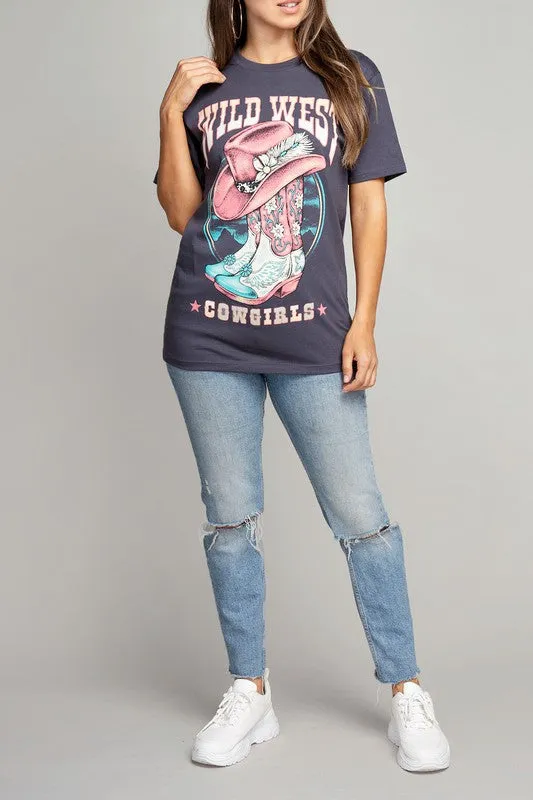 Wild West Cowgirls Pink Hat & Boot Graphic Tee T-Shirt