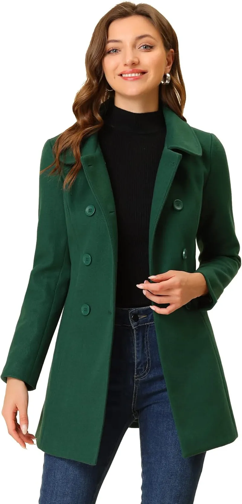 Women'S Peter Pan Collar Double Breasted Winter Long Trench Pea Coat