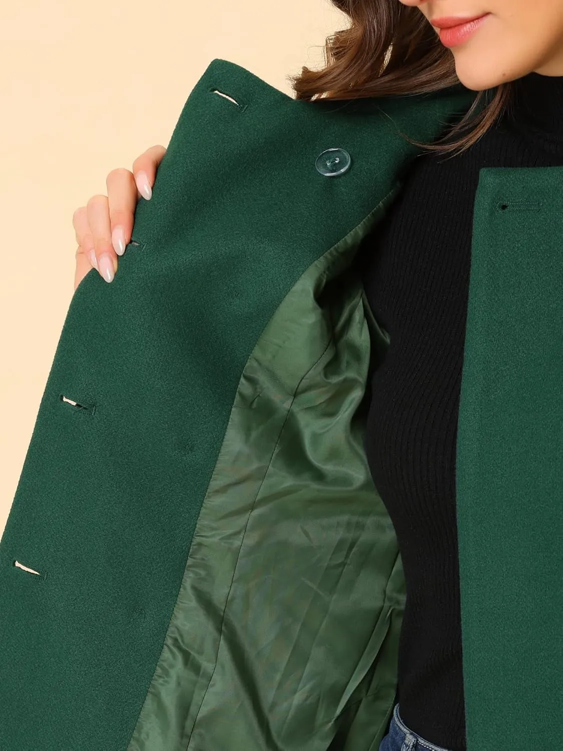 Women'S Peter Pan Collar Double Breasted Winter Long Trench Pea Coat