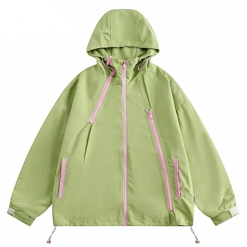 Y2K grüne Kapuzenjacke Windbreaker