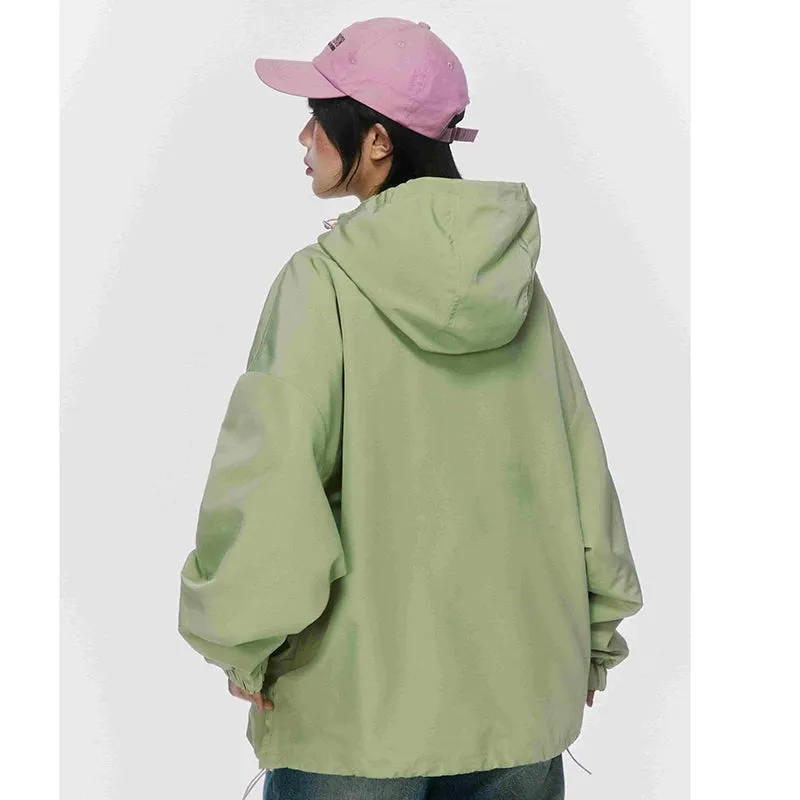 Y2K grüne Kapuzenjacke Windbreaker