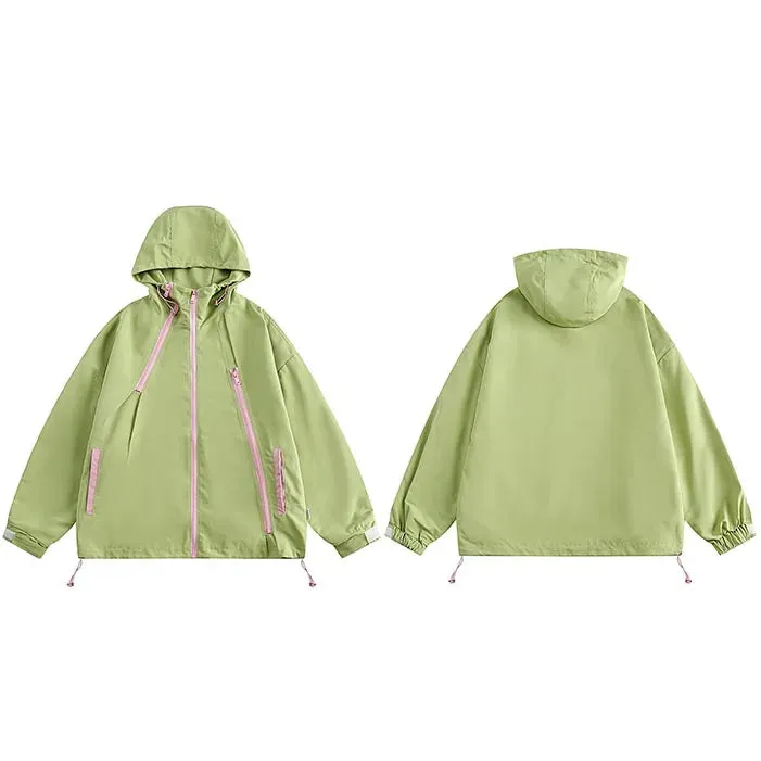 Y2K grüne Kapuzenjacke Windbreaker